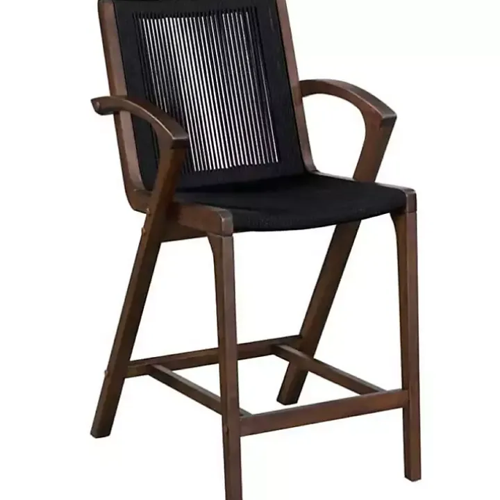 Black Rope and Brown Wood Counter Stool