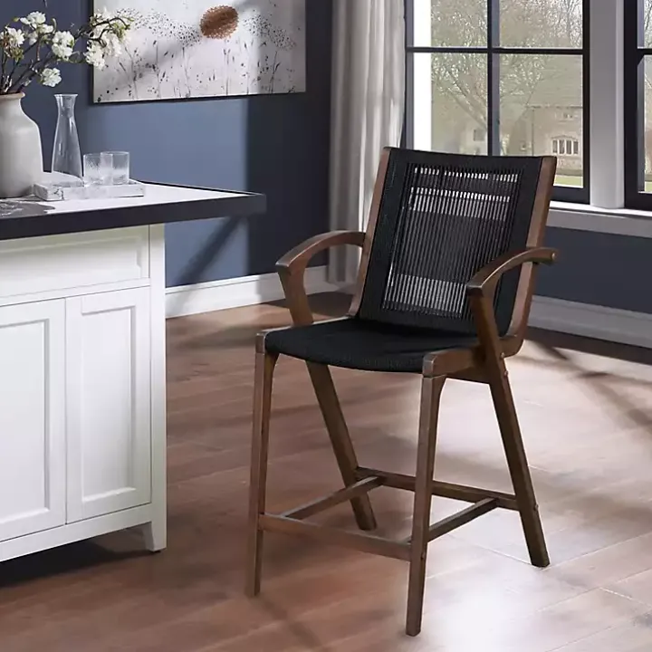 Black Rope and Brown Wood Counter Stool