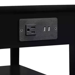 Black 2-Shelf Charging Accent Table