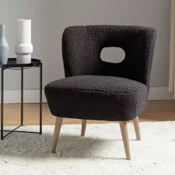 Black Sherpa Barrel Accent Chair