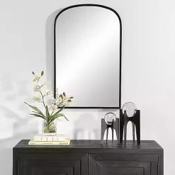 Black Simple Round Top Wall Mirror