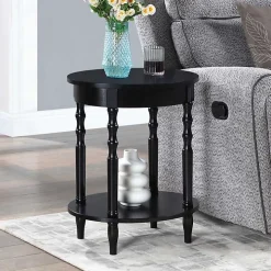 Black Spindle Legs Oval Accent Table