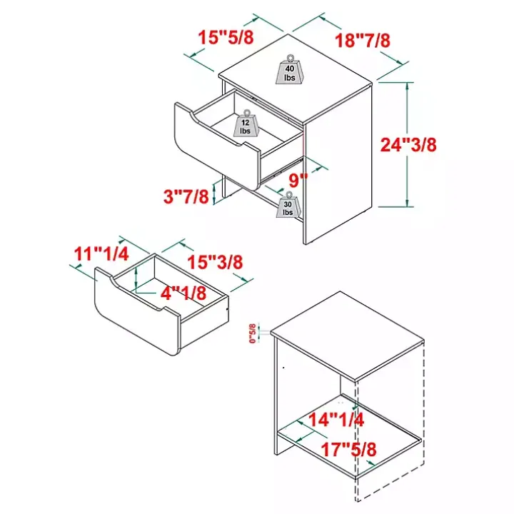 Black Stanley Single Drawer Nightstand
