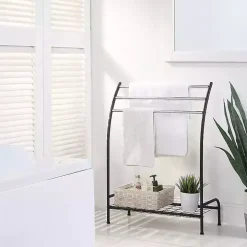 Black Steel 3-Bar Standing Towel Rack