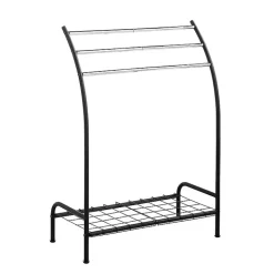 Black Steel 3-Bar Standing Towel Rack