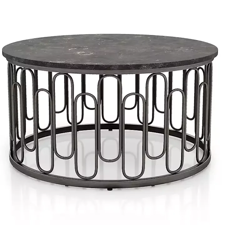 Black Stone and Metal Geometric Coffee Table