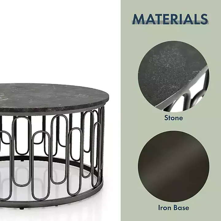 Black Stone and Metal Geometric Coffee Table