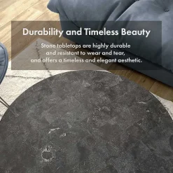 Black Stone and Metal Geometric Coffee Table