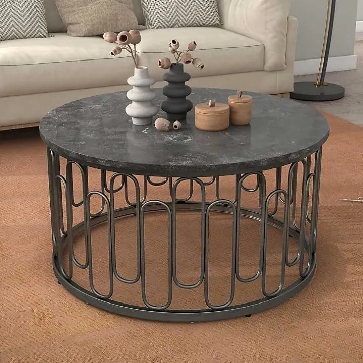 Black Stone and Metal Geometric Coffee Table