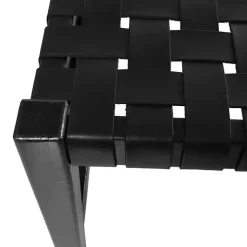 Black Teak Wood and Leather Bench