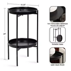 Black 2-Tier Foldable Cienna Accent Table
