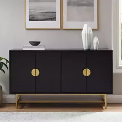 Black Wood & Gold Metal Sideboard