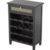 Black Wood & Natural Rattan Wine Bottle Cabinet
