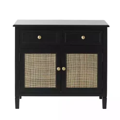 Black Wood & Natural Rattan 2-Door Cabinet
