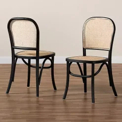 Black Wood & Rattan Bree Dining Chairs, Set of 2