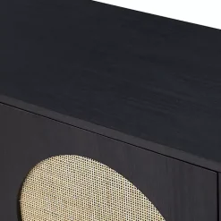 Black Wood and Cane Arched Sideboard Cabinet