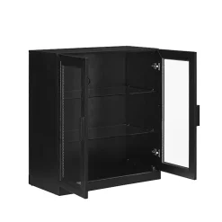 Black Wood and Glass Stackable Storage Cabinet