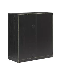 Black Wood and Glass Stackable Storage Cabinet