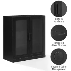 Black Wood and Glass Stackable Storage Cabinet