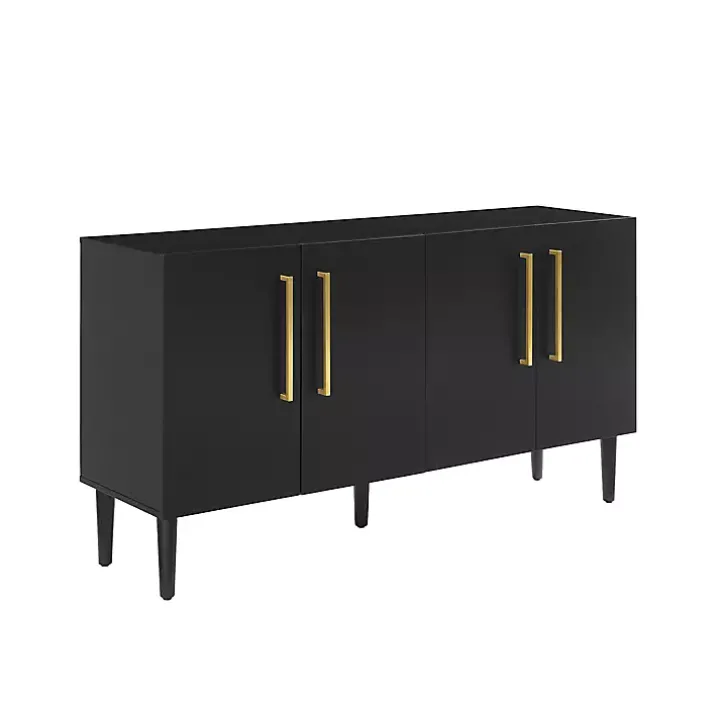 Black Wood and Gold 4-Door Cabinet