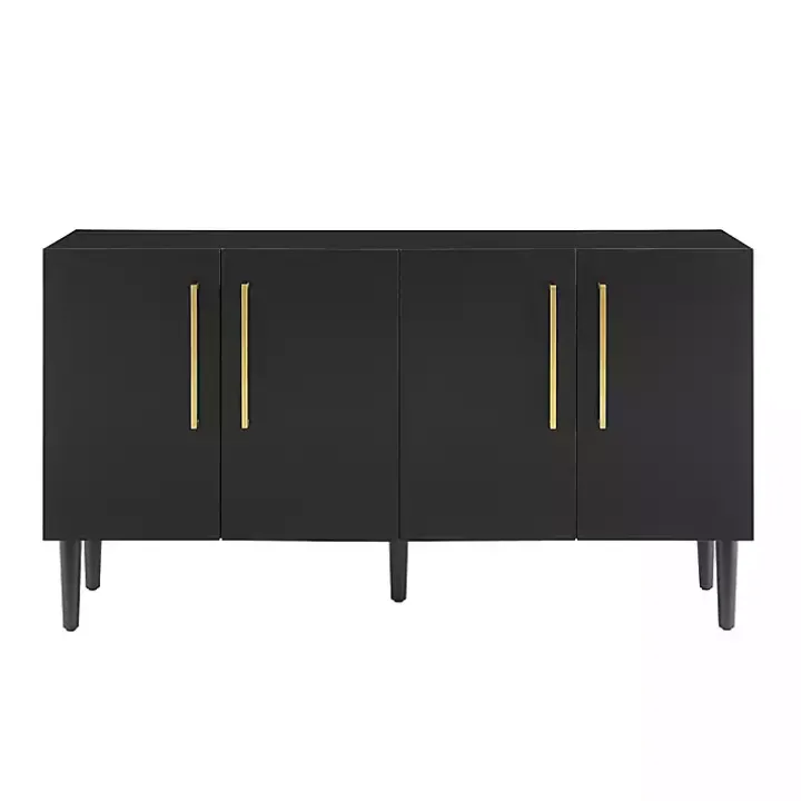 Black Wood and Gold 4-Door Cabinet