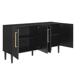 Black Wood and Gold 4-Door Cabinet