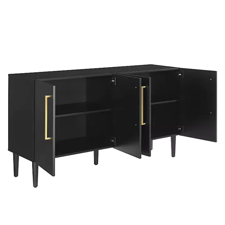 Black Wood and Gold 4-Door Cabinet