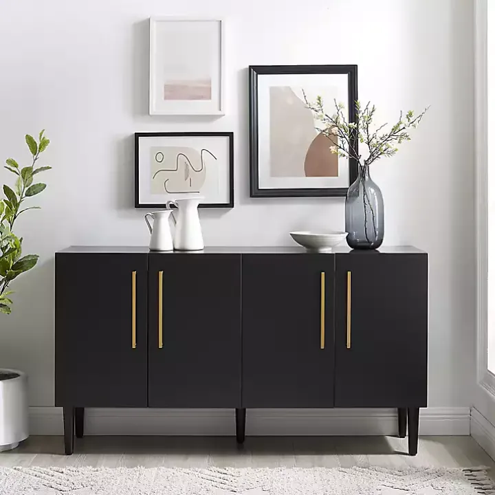 Black Wood and Gold 4-Door Cabinet
