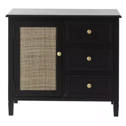 Black Wood and Natural Rattan Cabinet