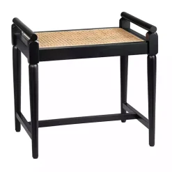 Black Wood and Rattan Boho Bench