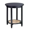 Black Wood and Rattan Boho Accent Table