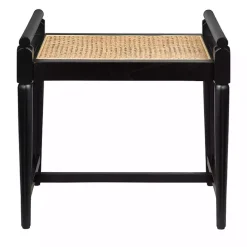Black Wood and Rattan Boho Bench
