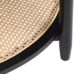 Black Wood and Rattan Boho Accent Table