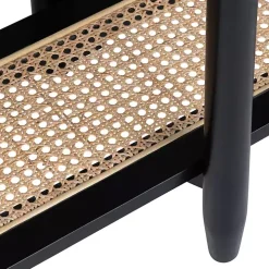 Black Wood and Rattan Boho Console Table