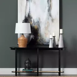 Black Wood and Rattan Boho Console Table