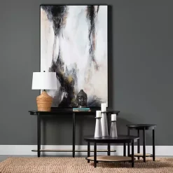 Black Wood and Rattan Boho Console Table