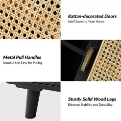 Black Wood and Rattan Carpinteria Cabinet