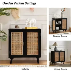Black Wood and Rattan Carpinteria Cabinet