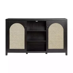 Black Wood and Rattan 2-Door Sideboard