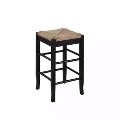 Black Wood and Woven Rush Counter Stool