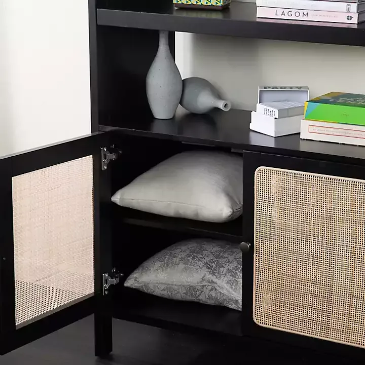 Black Wood Cane Doors Bookshelf