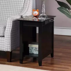 Black Wood Charging Open Accent Table