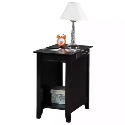 Black Wood Charging Open Accent Table