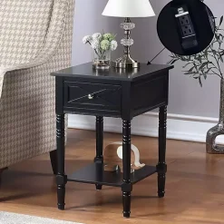Black Wood Charging Traditional Accent Table