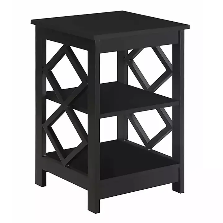 Black Wood Diamond 2-Tier Accent Table