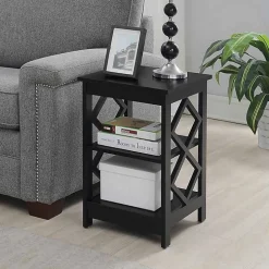 Black Wood Diamond 2-Tier Accent Table