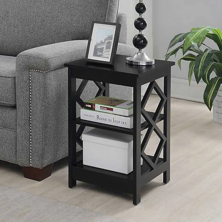 Black Wood Diamond 2-Tier Accent Table