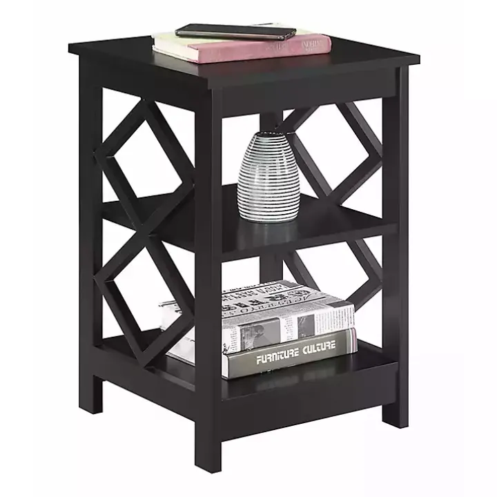 Black Wood Diamond 2-Tier Accent Table