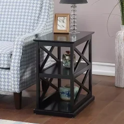 Black Wood Double X Sides Accent Table