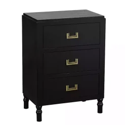 Black Wood 3-Drawer Layla Nightstand